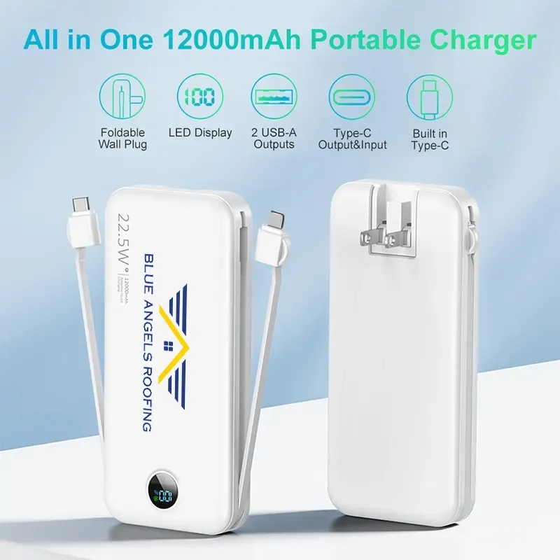All in One 12000mAh Portable Charger with AC Wall Plug 3