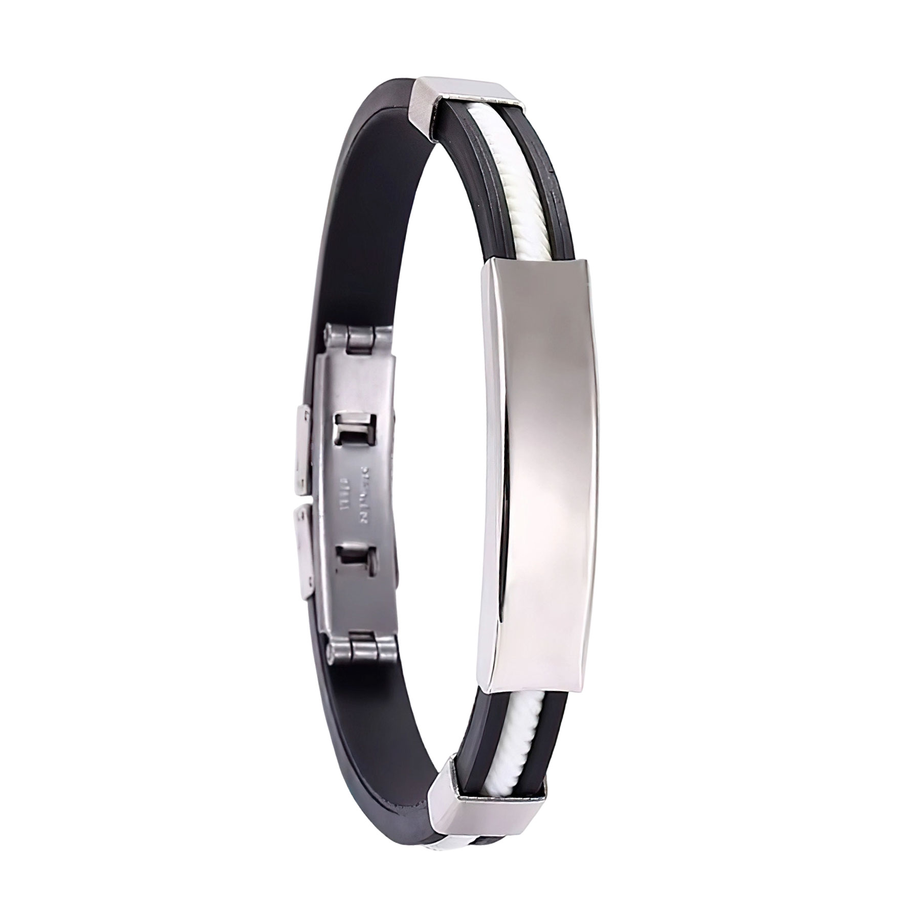 "8'' DIY Engraved Silicone Stainless Steel Bracelets " 2