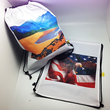 White/Black Polyester Drawstring Backpack 1