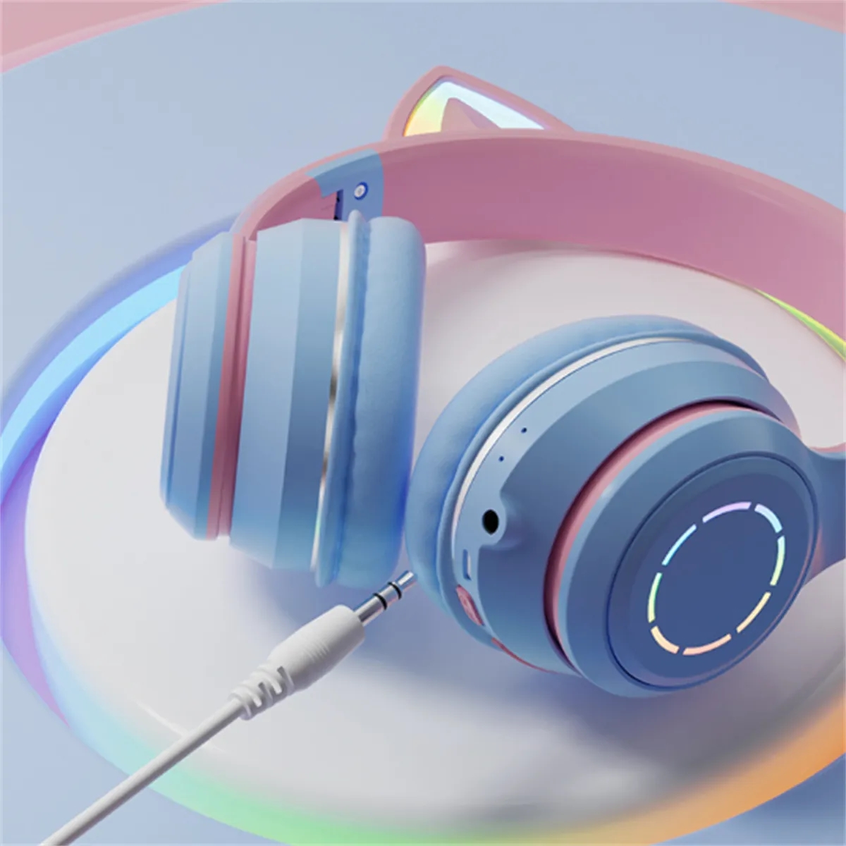 Bluetooth Wireless Headphones LED Lights Cat Ear Over-Ear 3