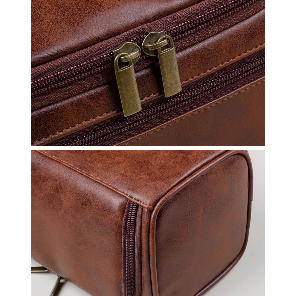 PU Leather Toiletry Bag Hook Cosmetic Travel Shaving Pouch 6