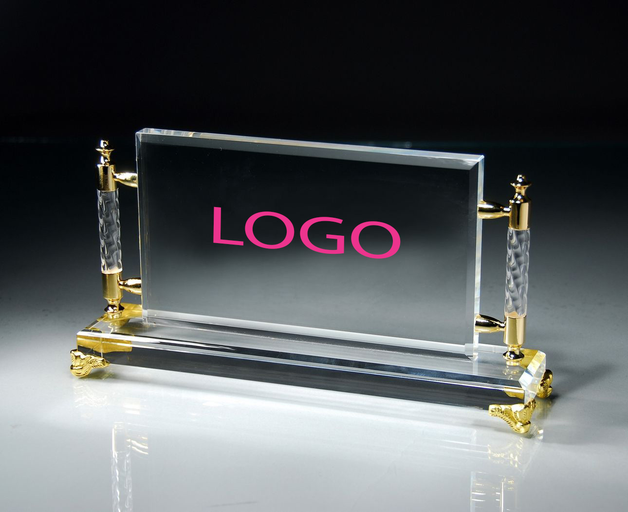 Crystal DesktopRectangle Award withGold Accents 5