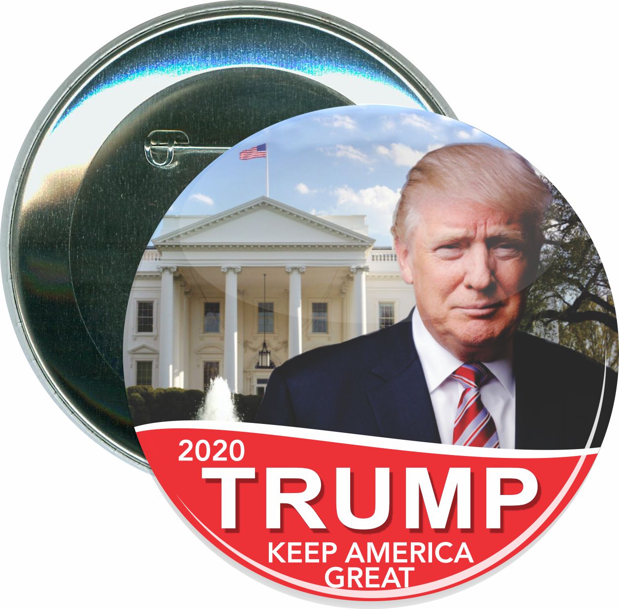 Trump 2020, Photo with White House, Red, Political Button 1