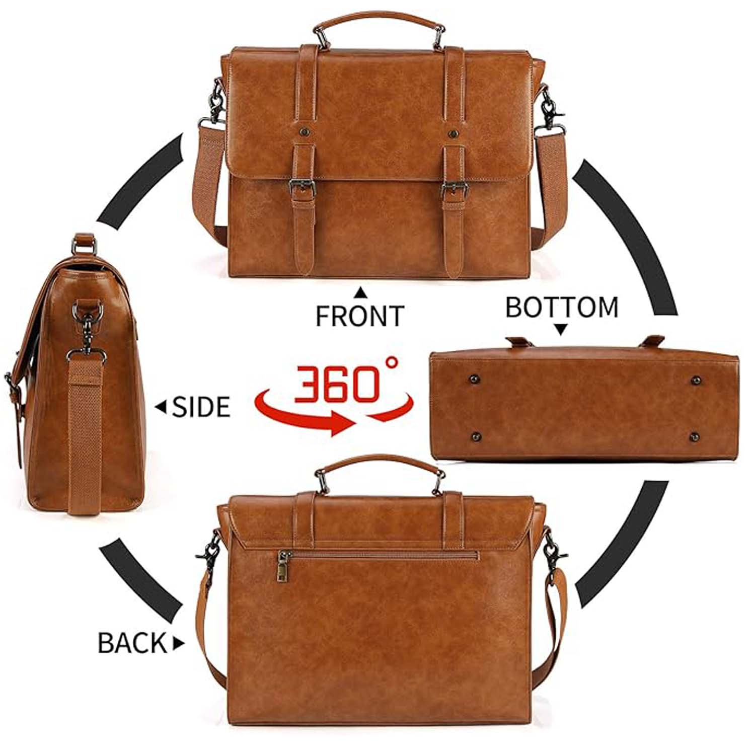 PU Leather Laptop Briefcase Messenger Crossbody Bag 2