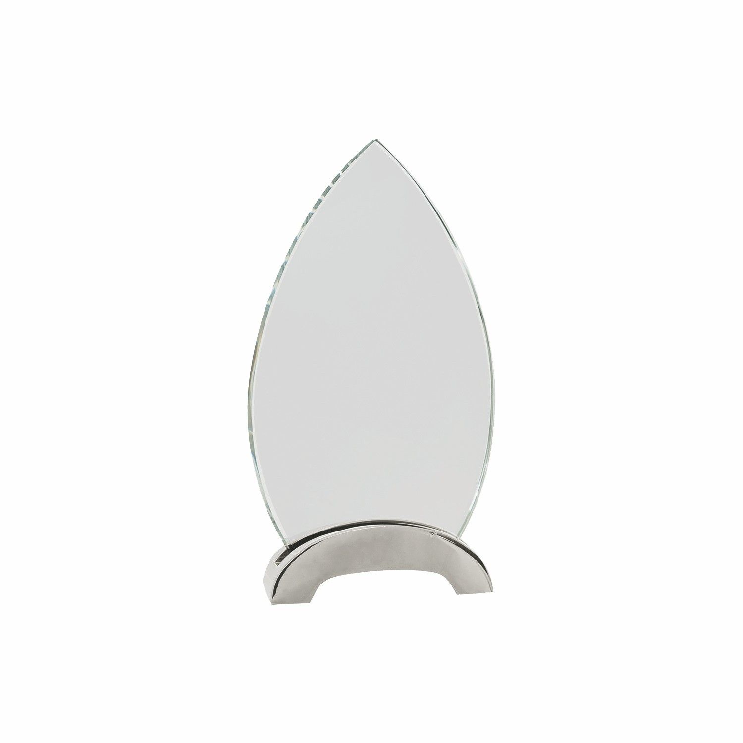 7 1/2" Clear Oval Platinum Glass Award w/ Arch Metal Base 2