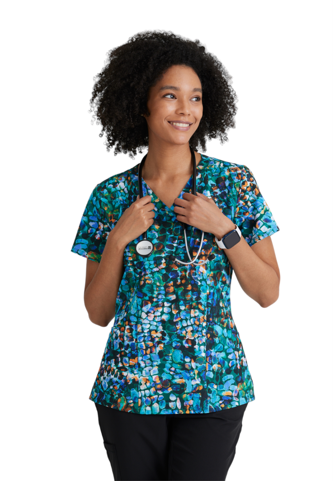Barco One - Women's Four-Pocket V-Neck Thrive Print Scrub Top 3