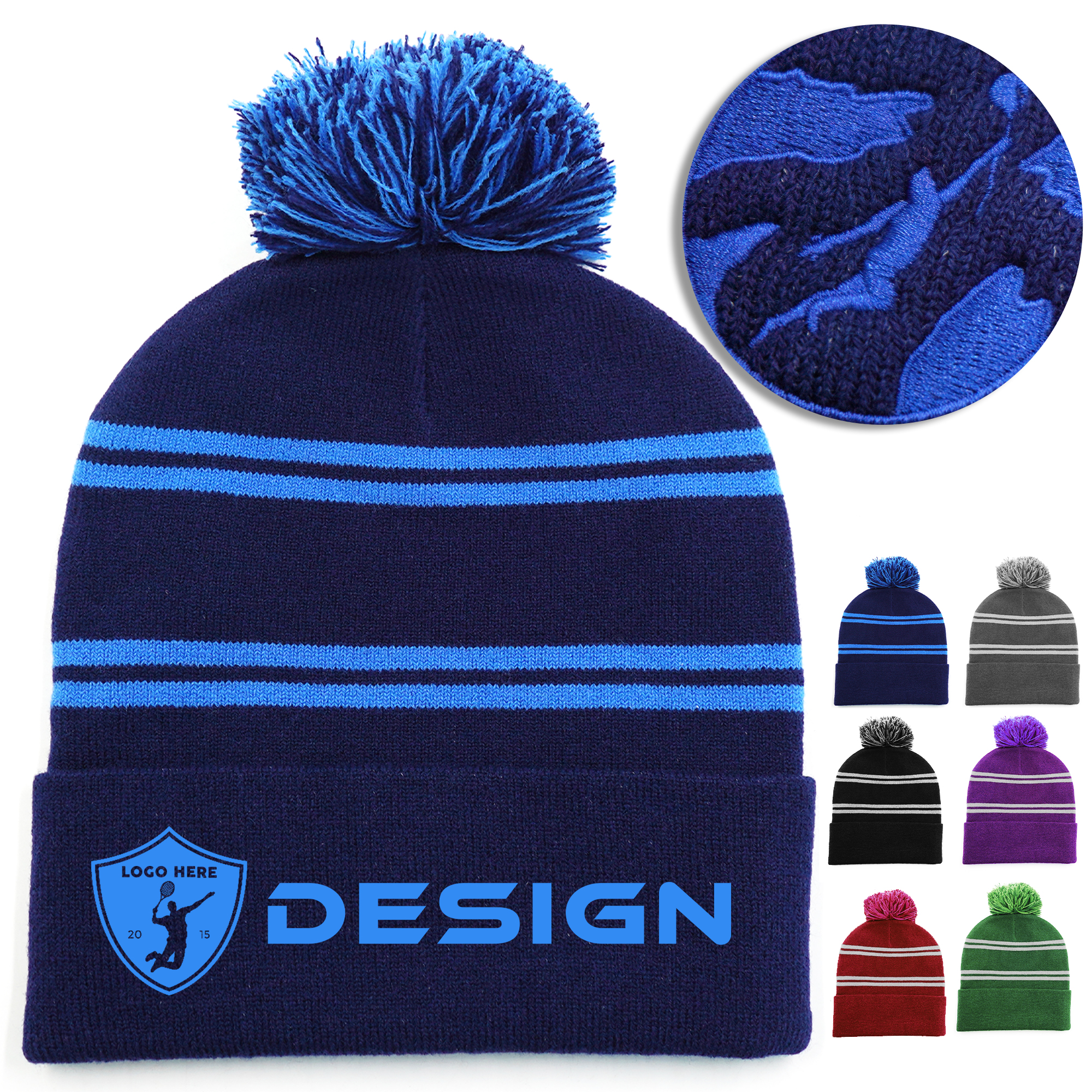 MOQ100 Acrylic Knit Beanie Cap With Pom 2