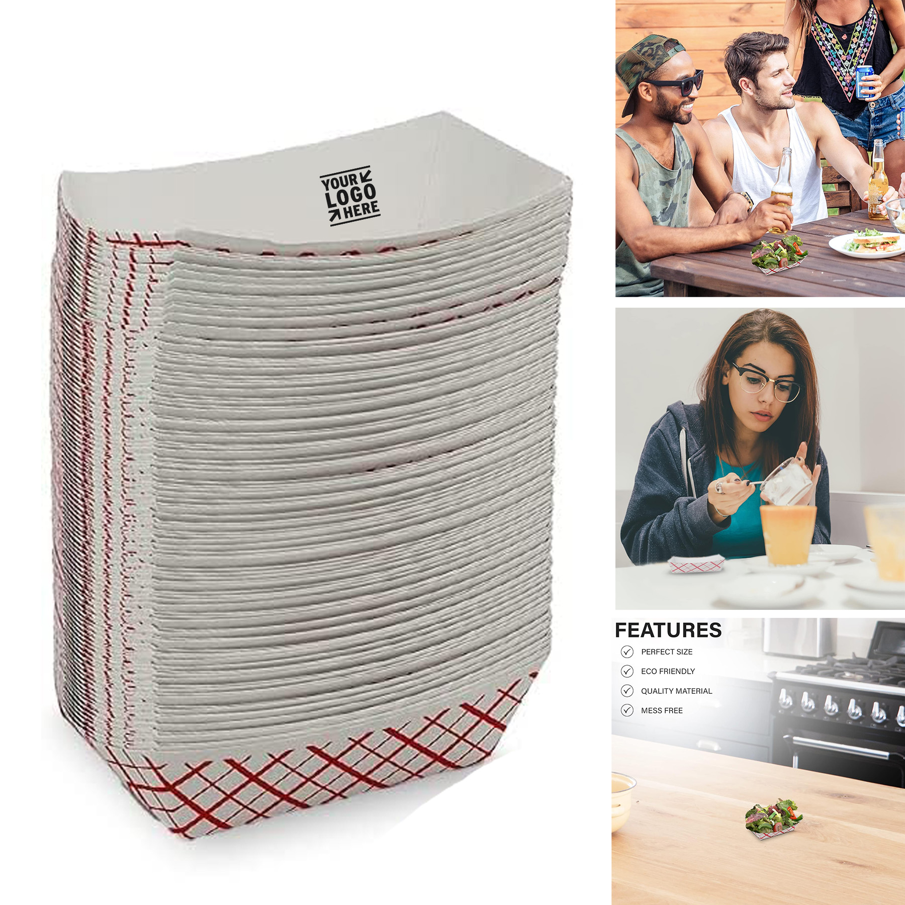 4*3*2 Inch 1/4 lb Small Disposable Plaid Classy Paper Food Boat Tray 1