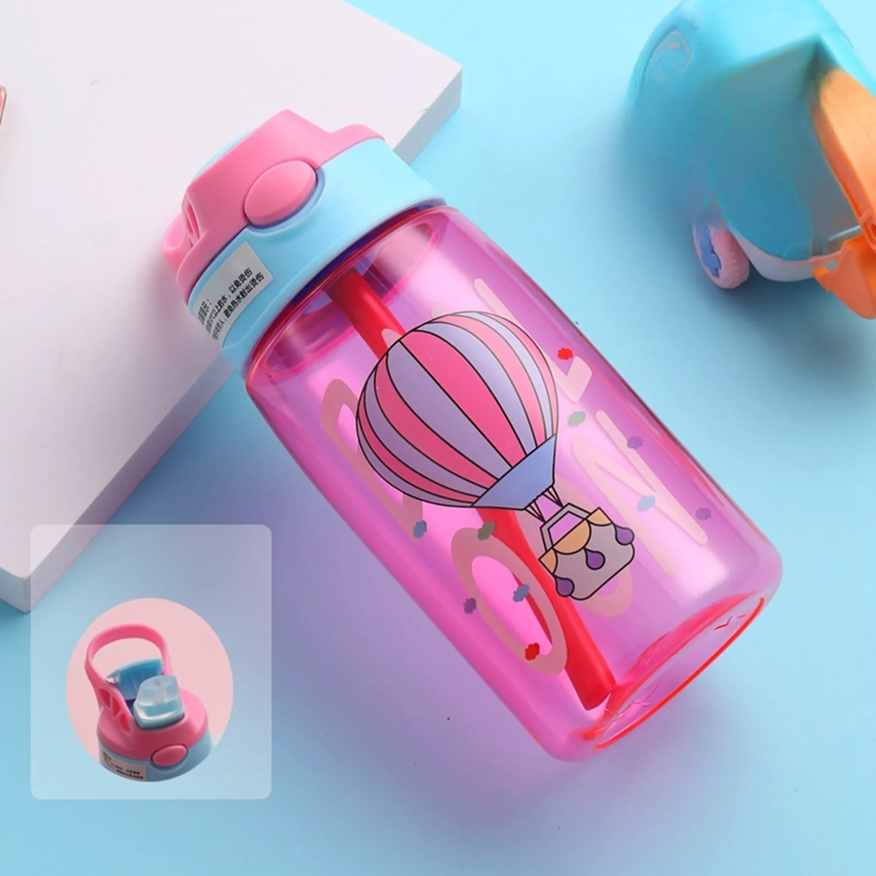 16 Oz. Cartoon Plastic Water Bottle with Straw 10
