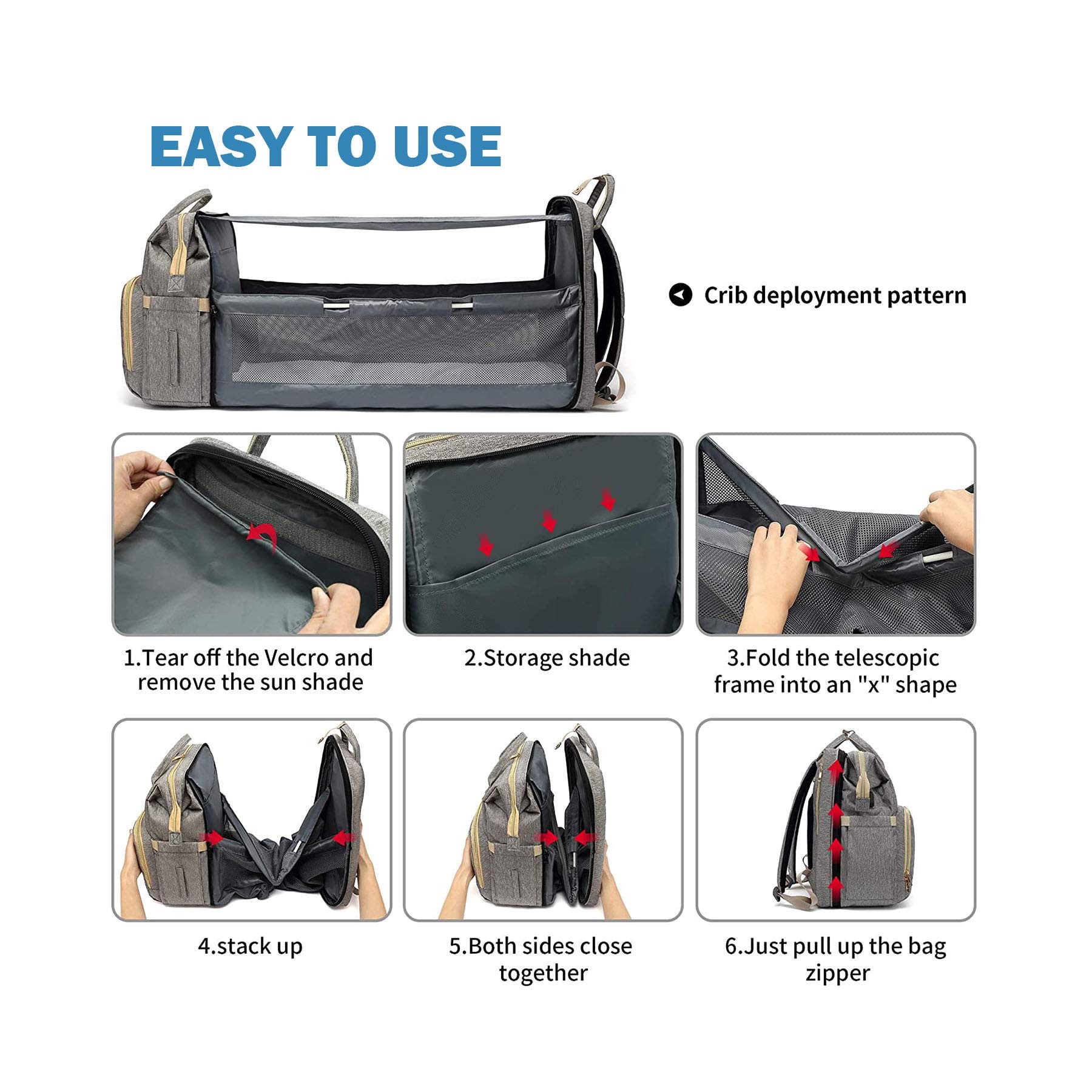 Portable Folding Crib Mommy Bag Multi-Function Backpack 4