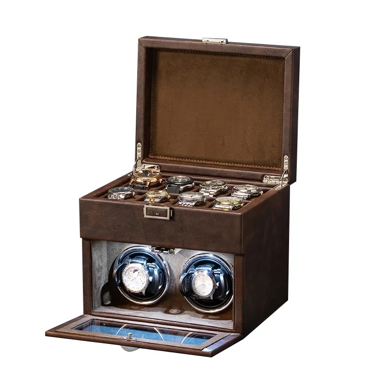 Standing 2-Slot Watch Winder + 8-Slot Storage Box With Light 2