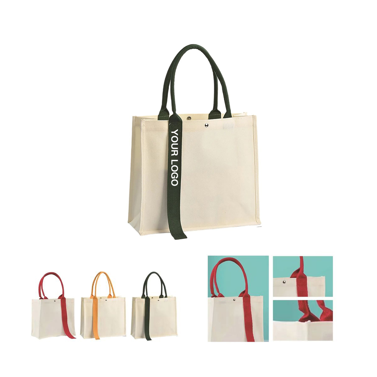 Reusable Canvas Shopping Bag with Inner Storage, custom tote bag with logo imprint 2