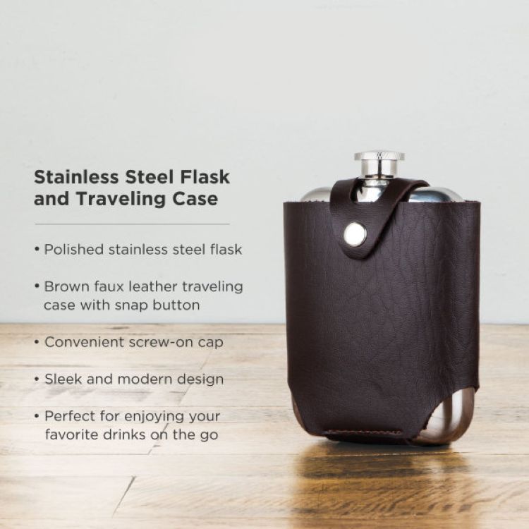 Viski® Stainless Steel Flask and Traveling Case 2