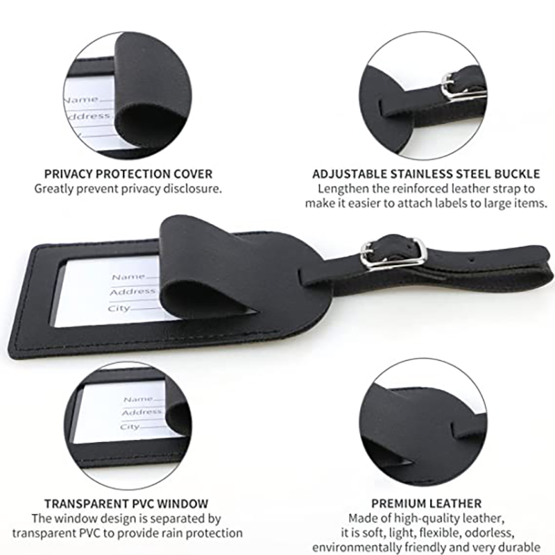 PU Leather Luggage Bag Tags w/Privacy Cover 17