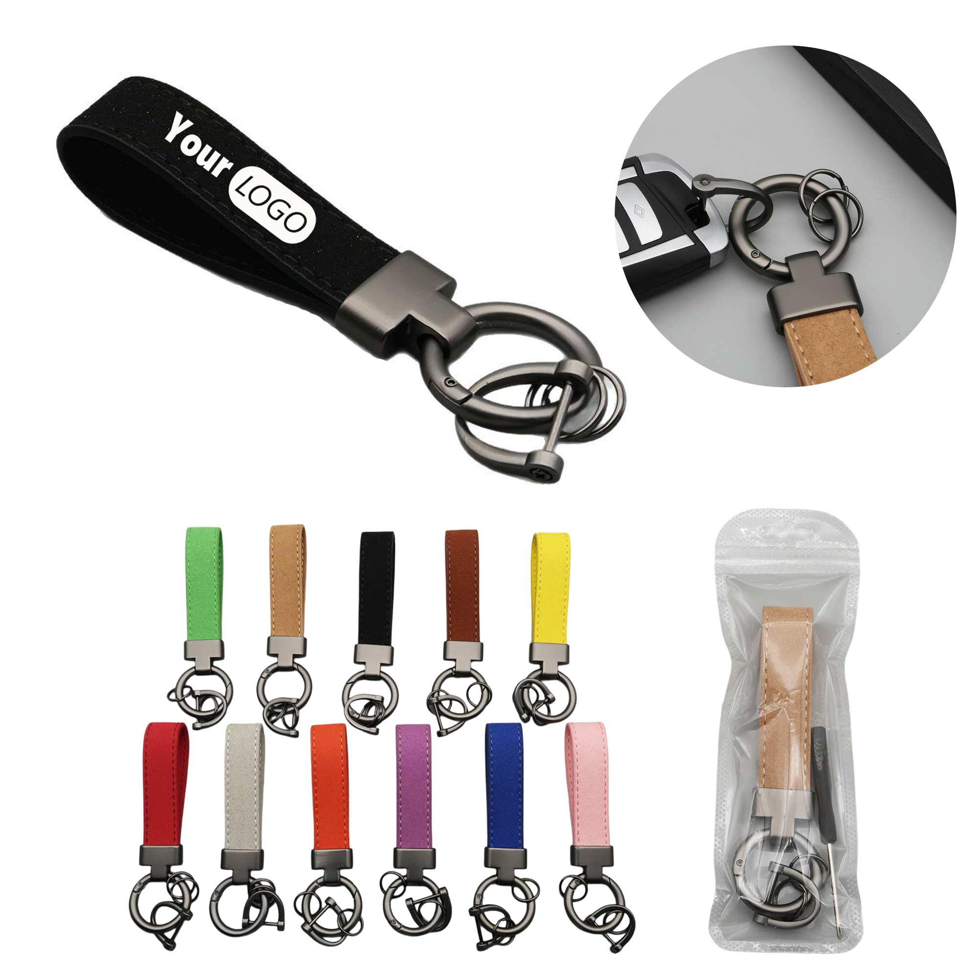 Microfiber Suede Keychain Elegant Zinc Alloy Design 1