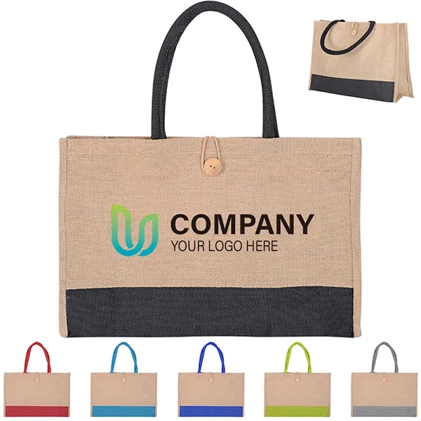 Color Block Jute Tote Bag, custom tote bag with logo imprint 4
