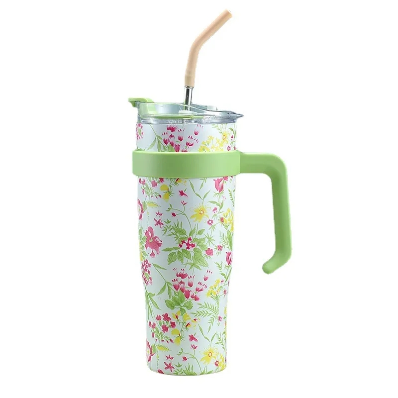 40oz Tumbler with Handle and Straw Lid Stainless Steel 2