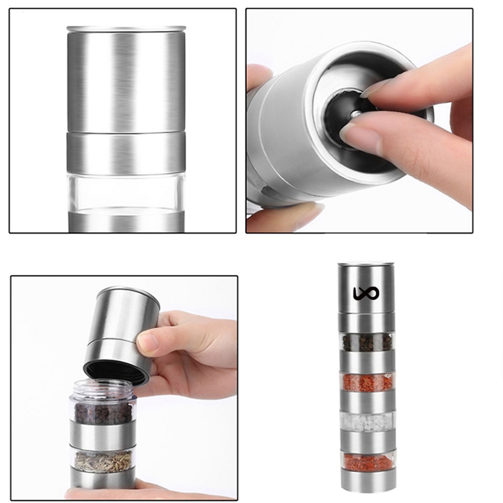 5" 1 Stackable Salt and Pepper Grinder Set 4