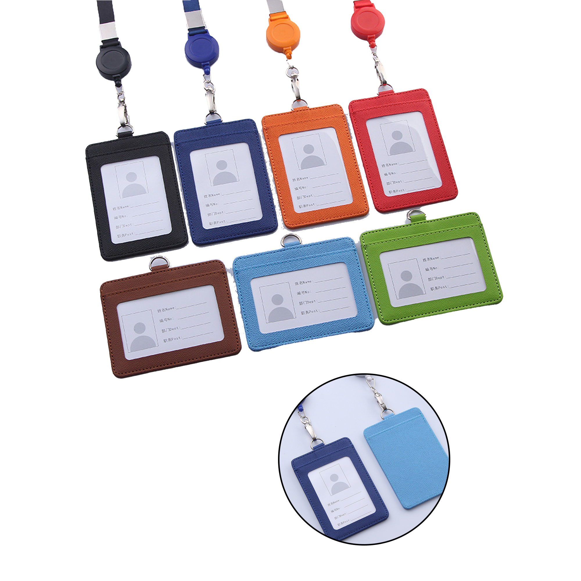 Leather ID Badge Holder with Retractable Lanyard 2 Card Slot 2
