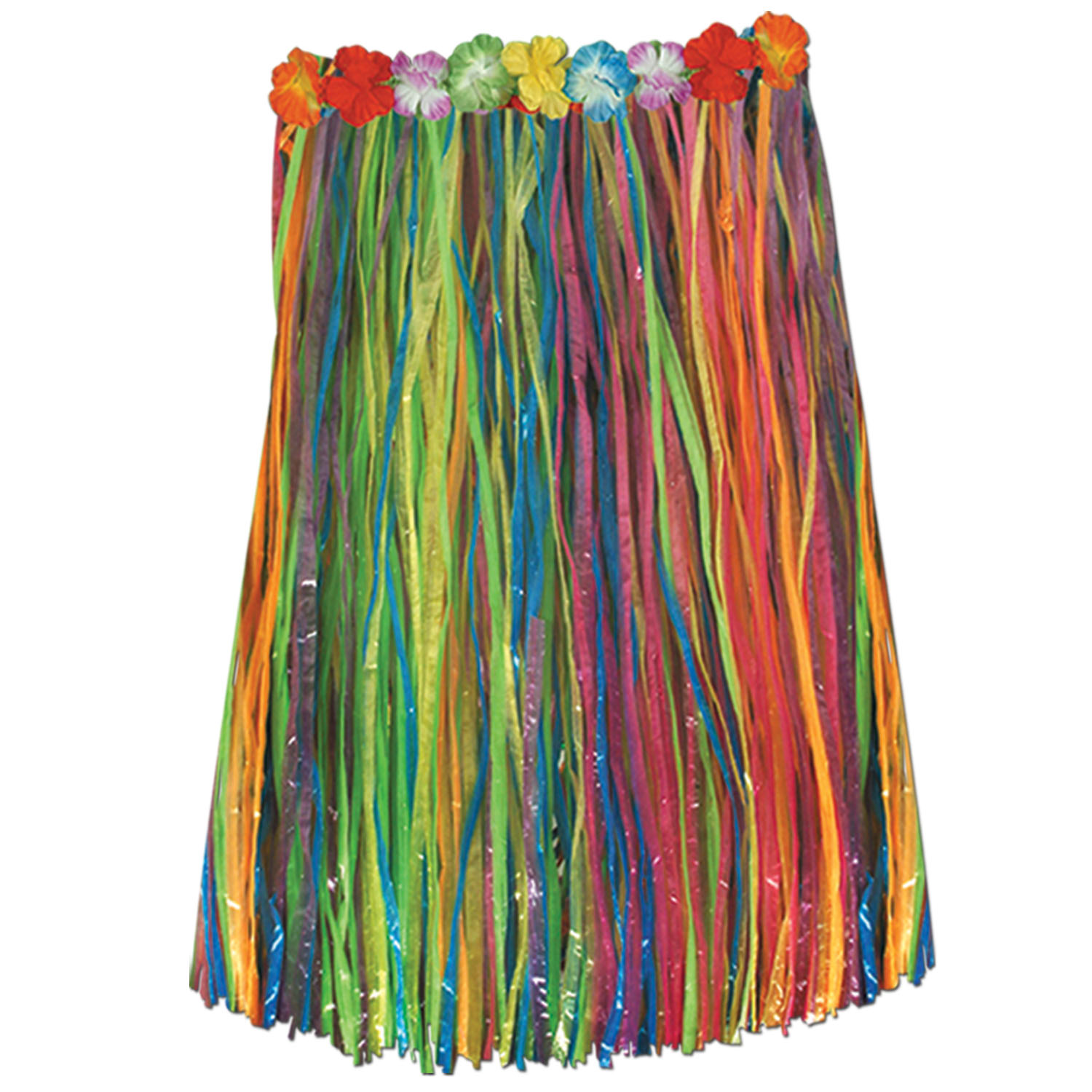 Artificial Grass Hula Skirt Assortment w/ Floral Waistband