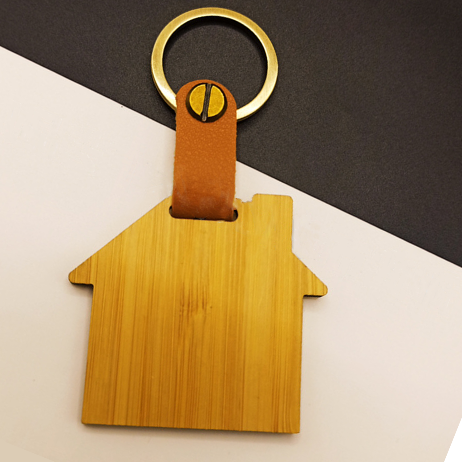 Fashionable leather buckle, bamboo car keychain 3
