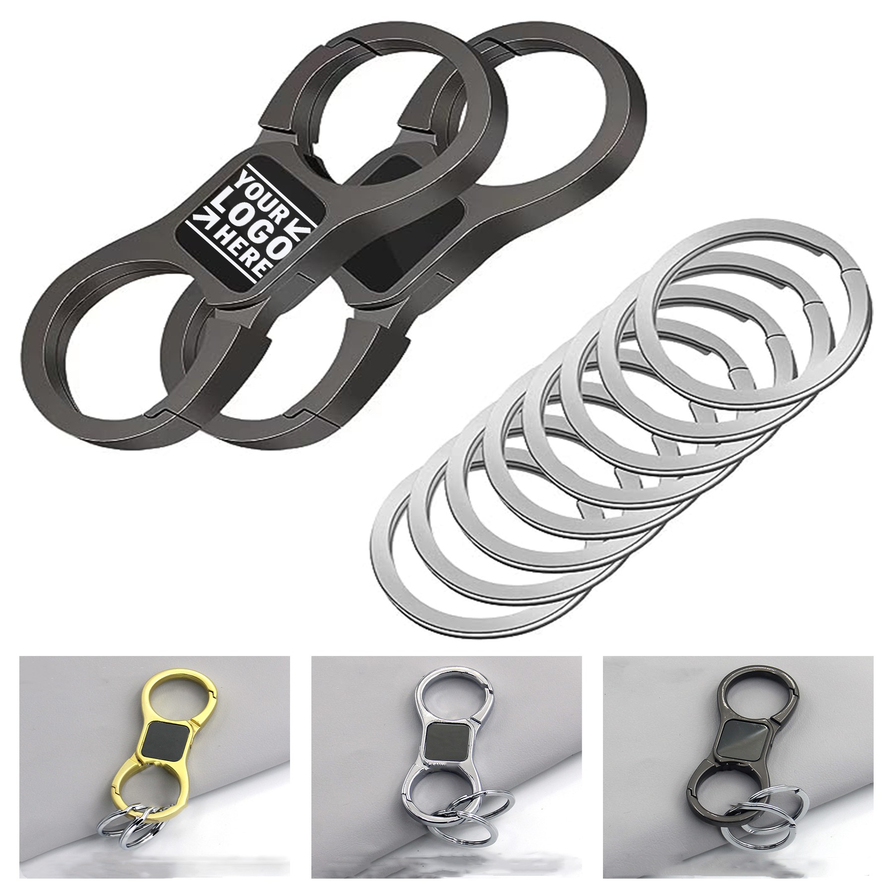 Quick Release Spring With 8 Key Ring Heavy Duty Car Key Chain Organizer 2