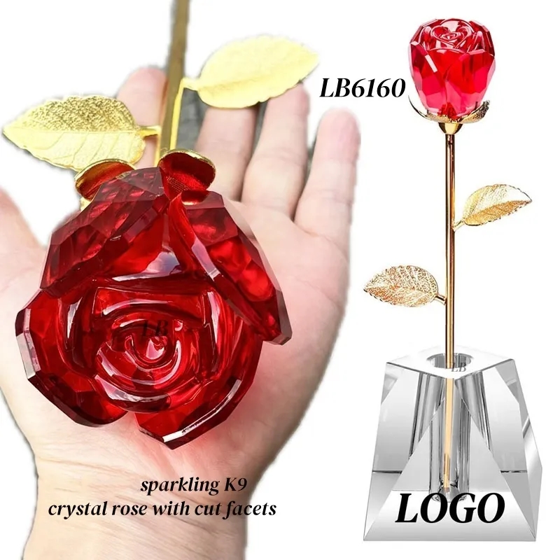 Wholesale Red Crystal Rose in Vase Flower Bouquet Gift Set 5
