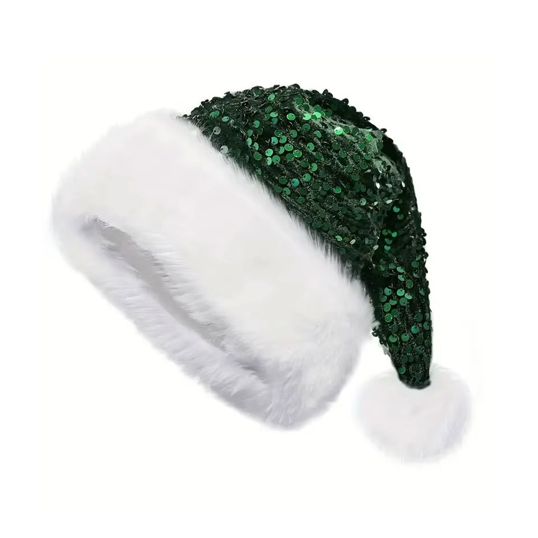 Plush Two-Tone Sequins Santa Hat 2