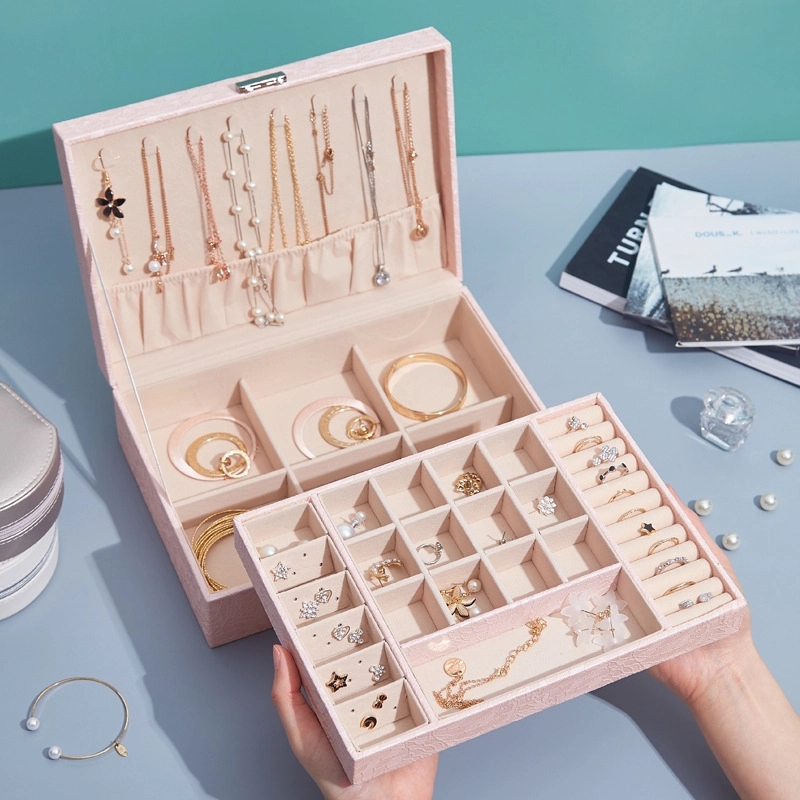 2-Layer PU Jewelry Organizer Box with Lock & Mirror / Hook 13