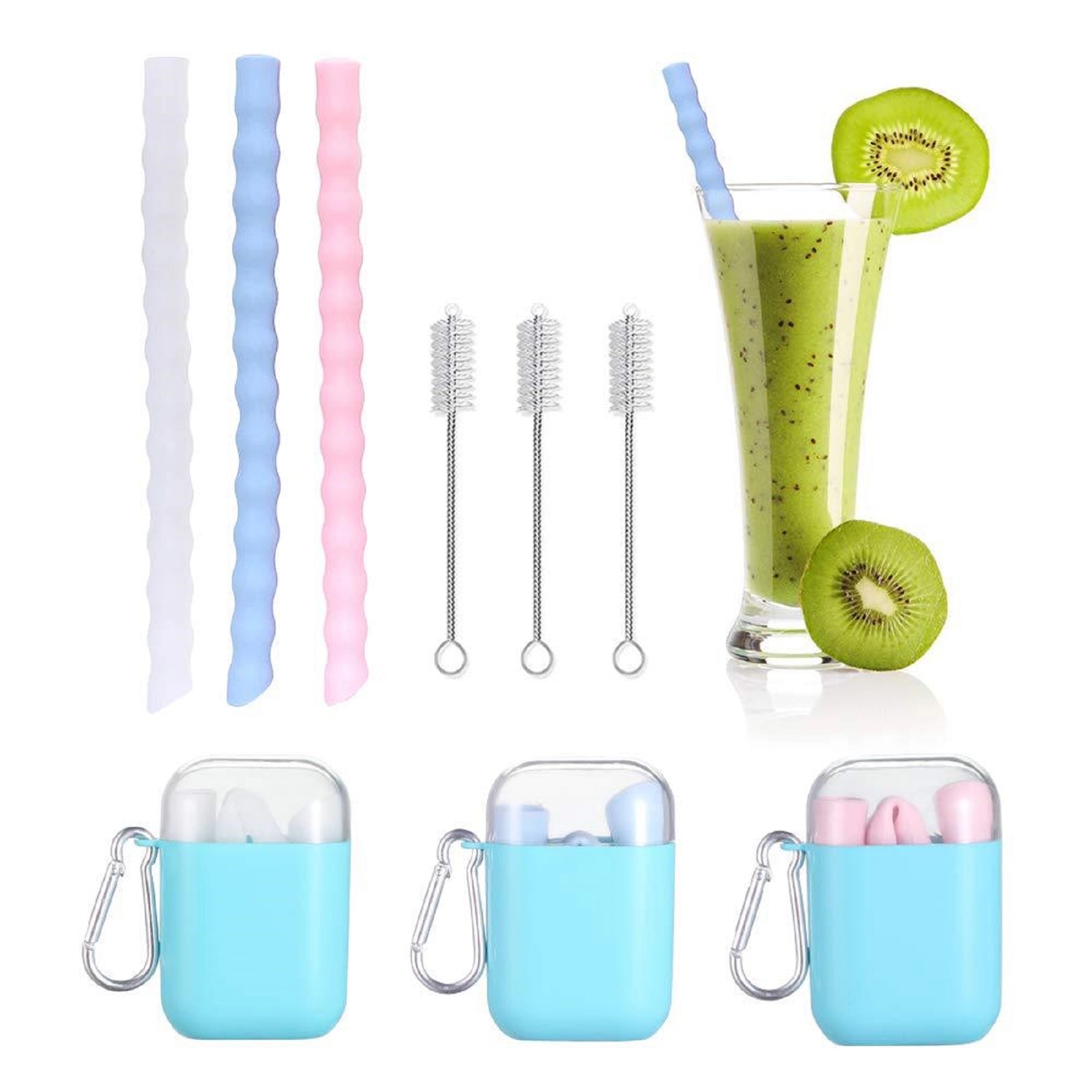 Silicone Reusable Straw with Case & Brush 2