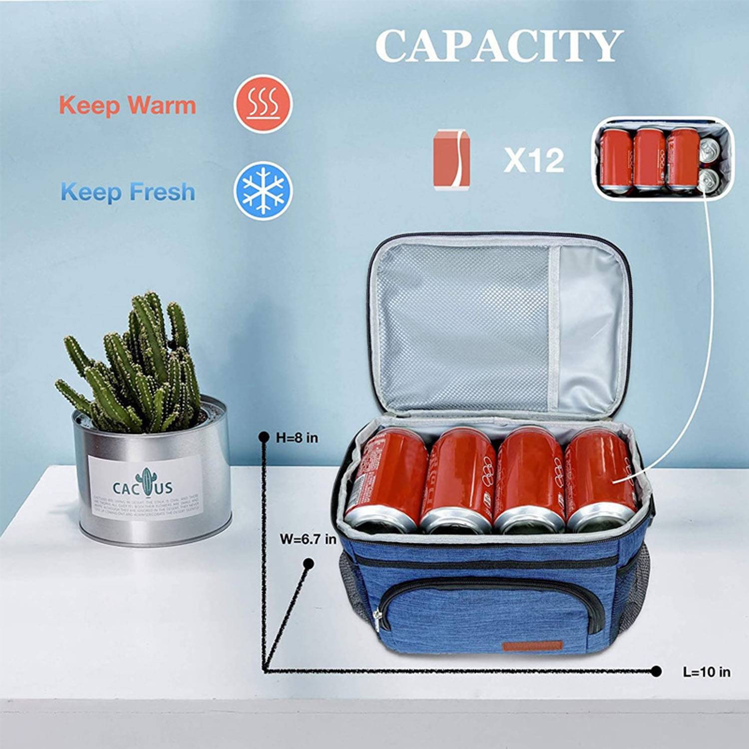 8L Oxford Insulated Cooler Lunch Bag w/ Adjustable Strap 4