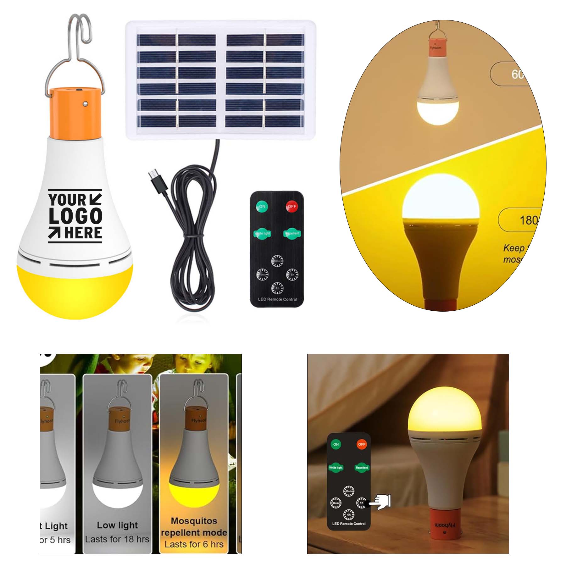 2 Pack Portable LED Camping USB Rechargeable Daylight Amber Light Bulbs With Remote Timer 2