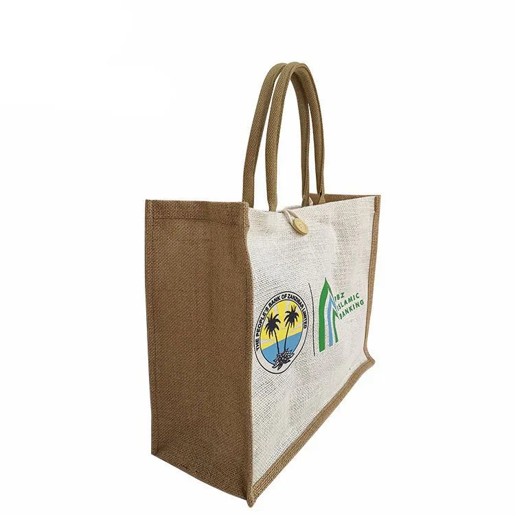Jute Tote with Button Closure, custom tote bag with logo imprint 5