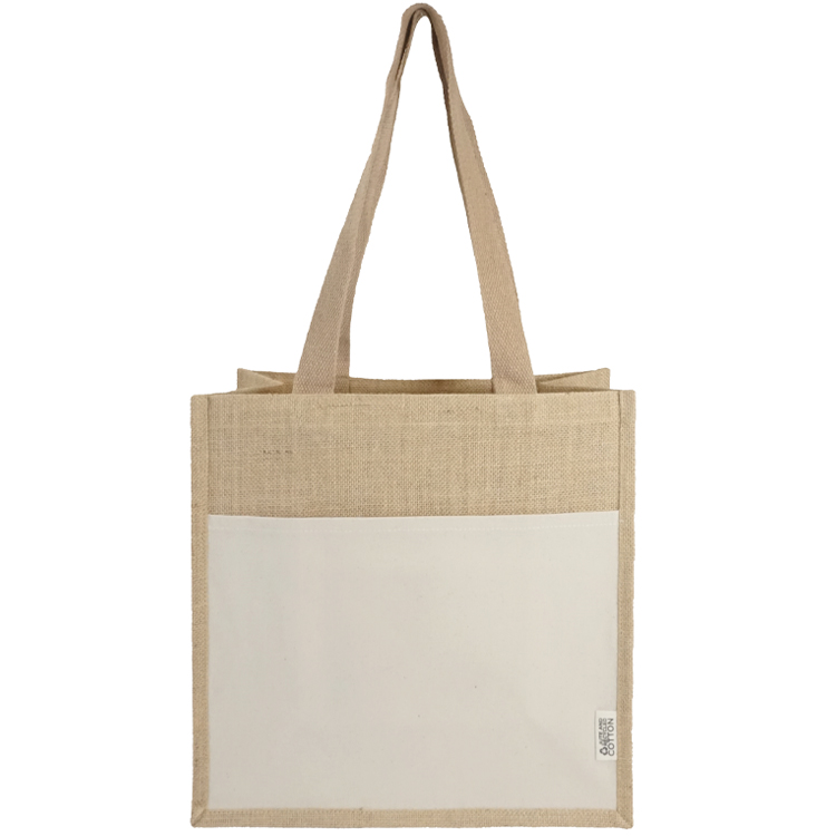 Miami Recycled Cotton Front Pocket Jute Tote, custom tote bag with logo imprint 18
