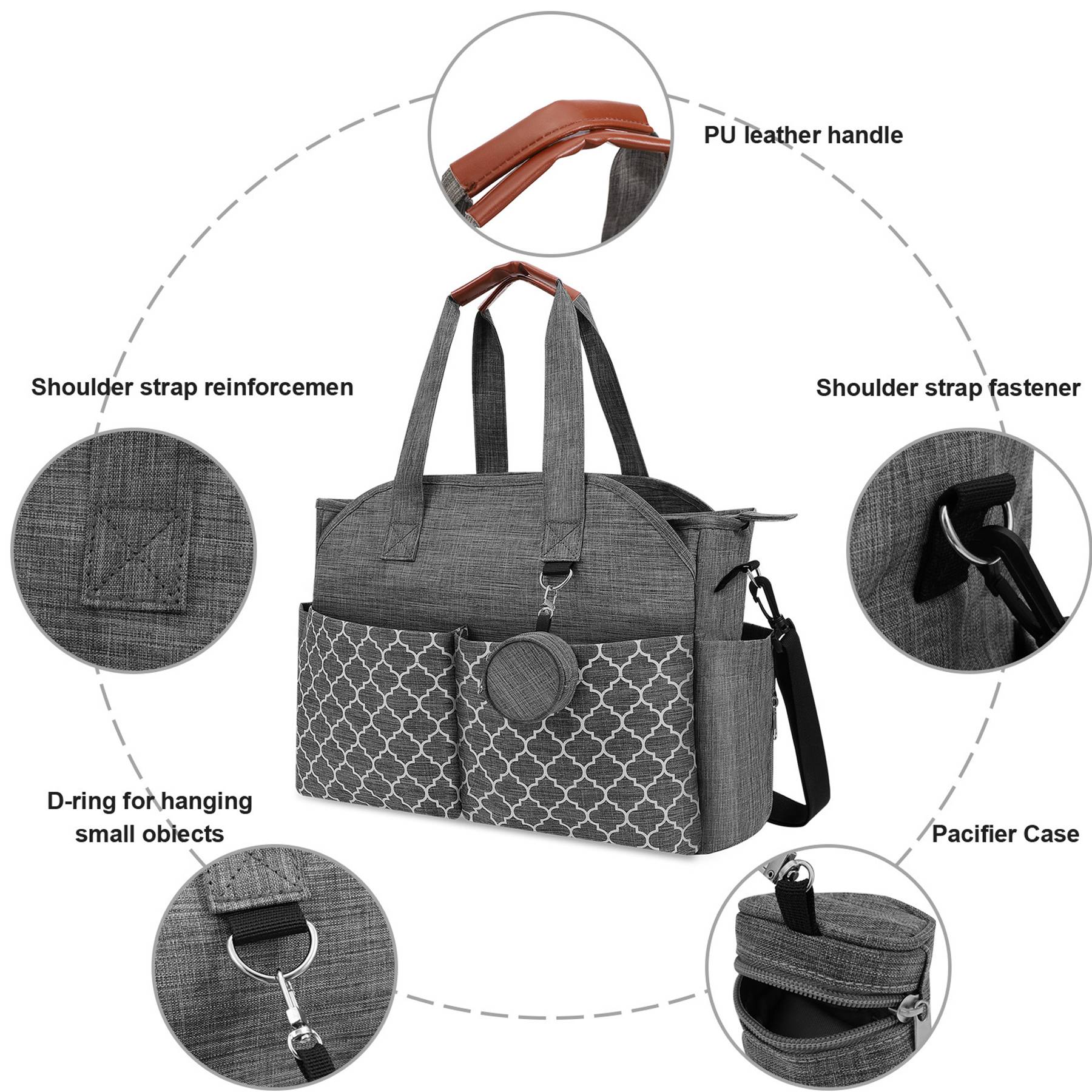Polyester Large Capacity Diaper Tote Mommy Cross-body Bag 3