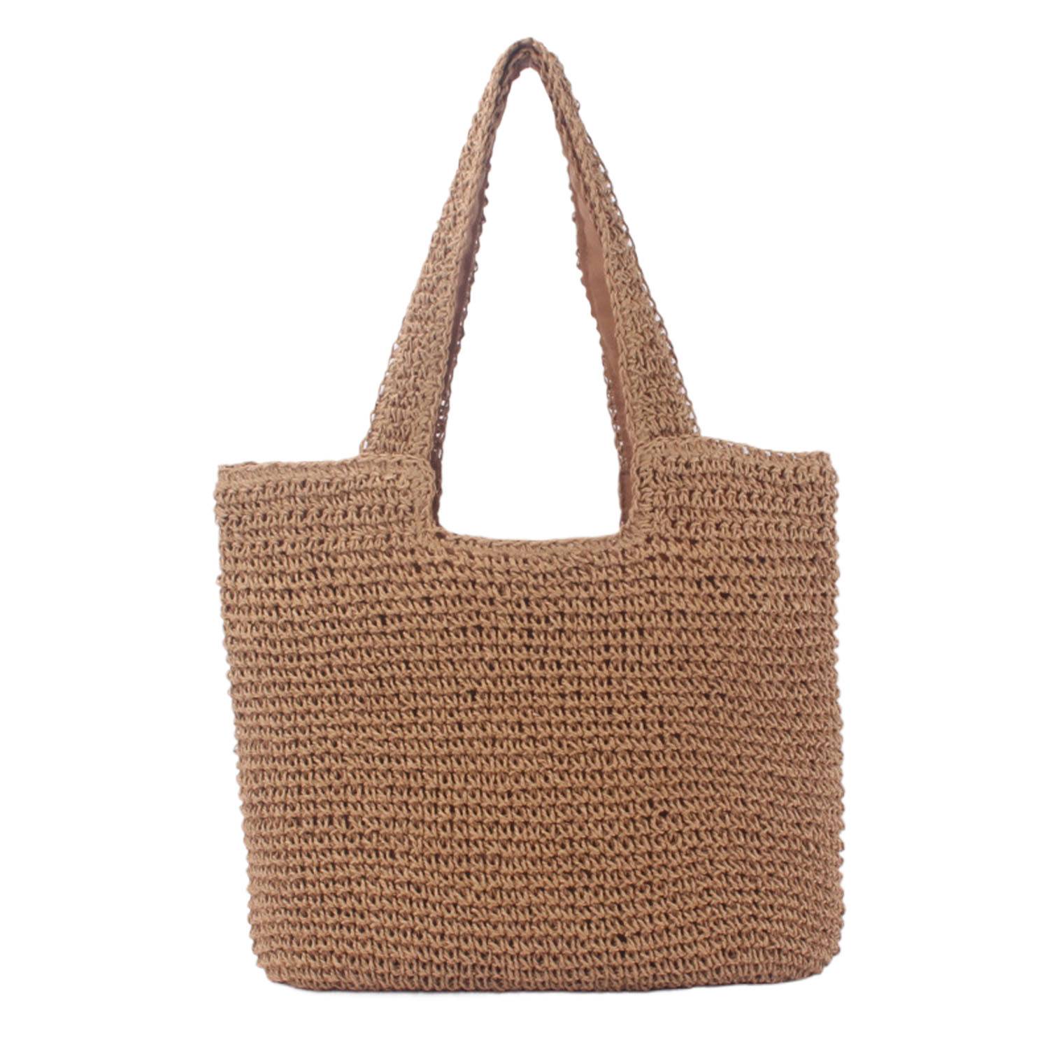 Handwoven Paper Rope Beach Tote Bag w/ Polyester Lining 2