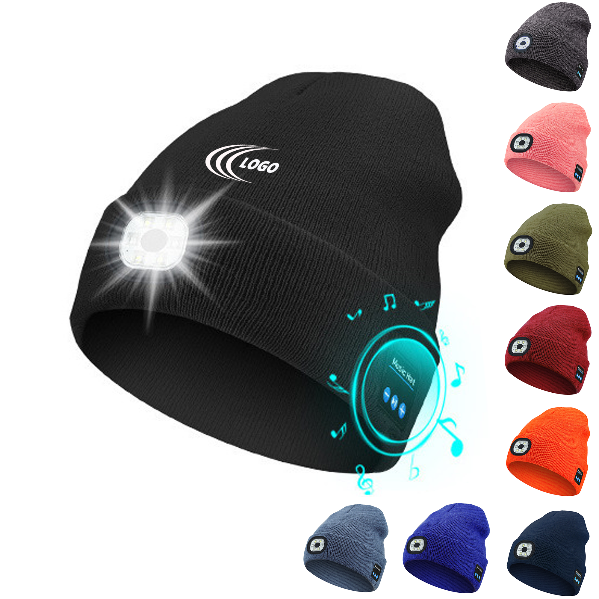 Beanie Hat with LED Light and Earphones 2