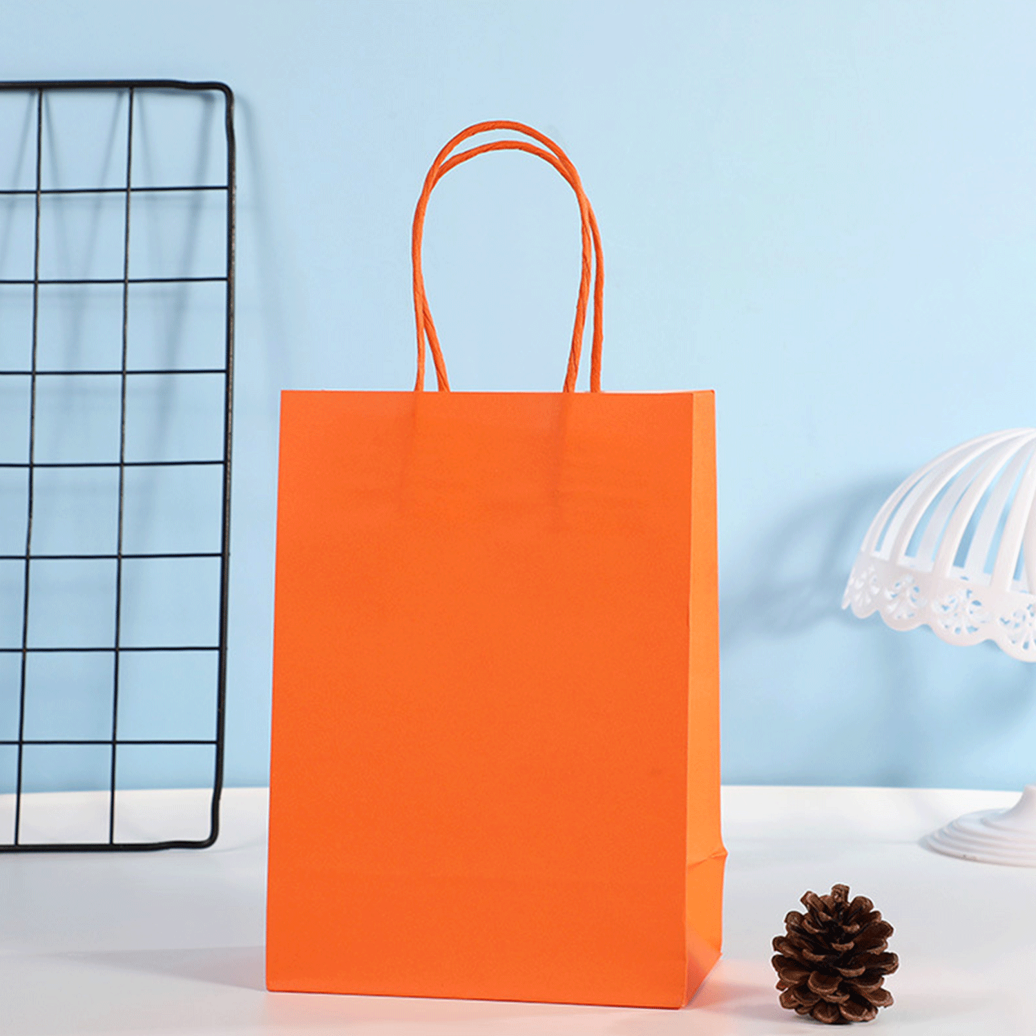 Foldable reusable rainbow colors kraft paper bag w/ Handle 19
