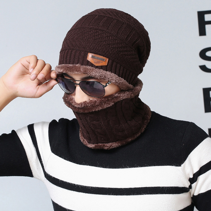 Unisex Beanie Knit Hats Scarf Set w/Thick Fleece Lined 13