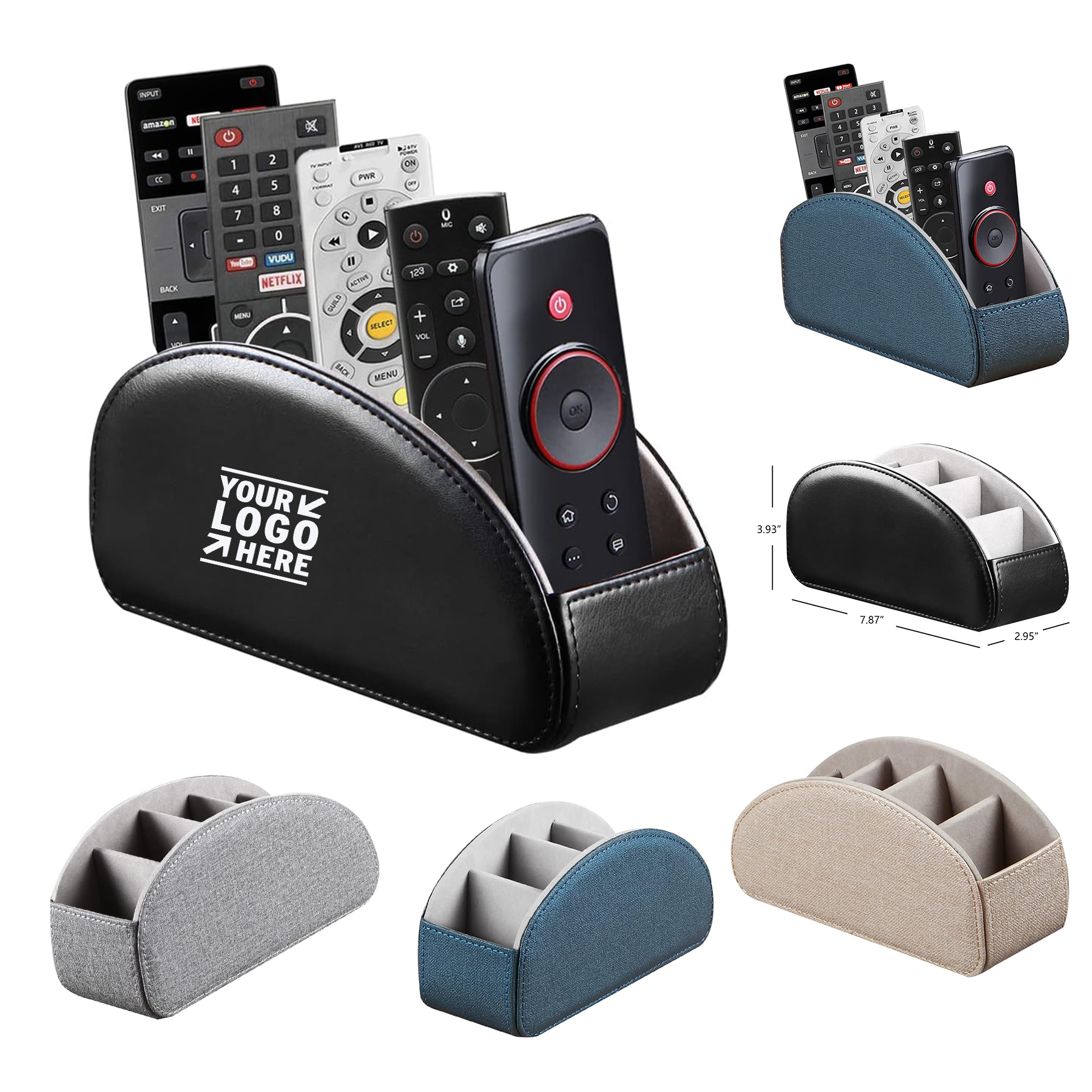5 Suitable Spaces PU Leather Remote Control Holder Arc Shape Remote Caddy Desktop Organizer 2