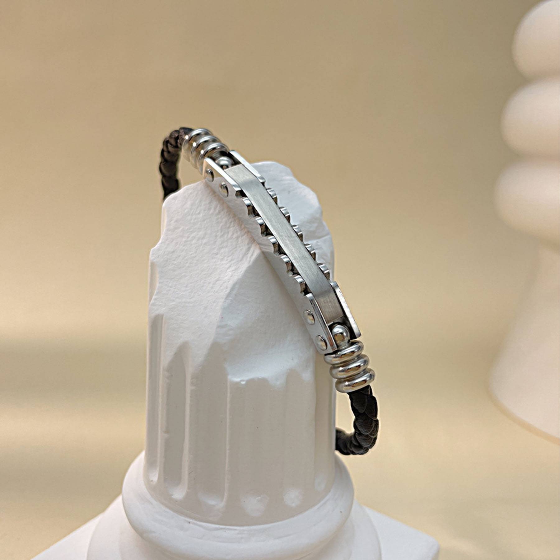 Stainless steel woven leather bracelet 5