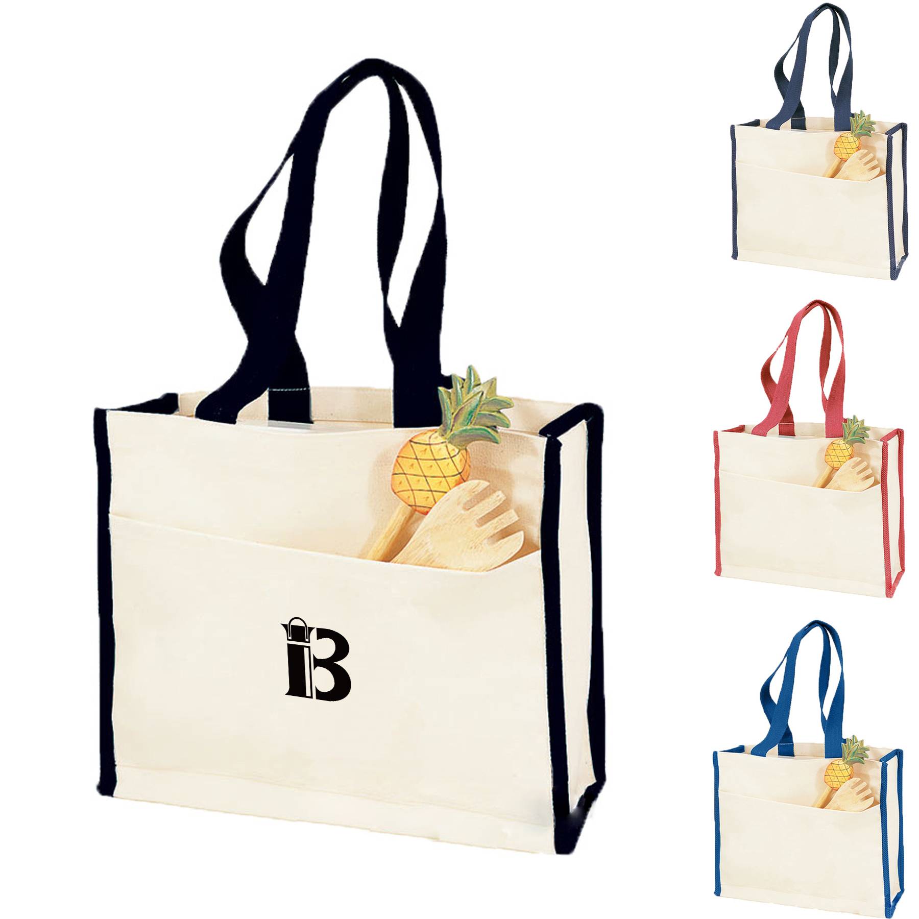 CanvasTote Bag With Color Handles, custom tote bag with logo imprint 3