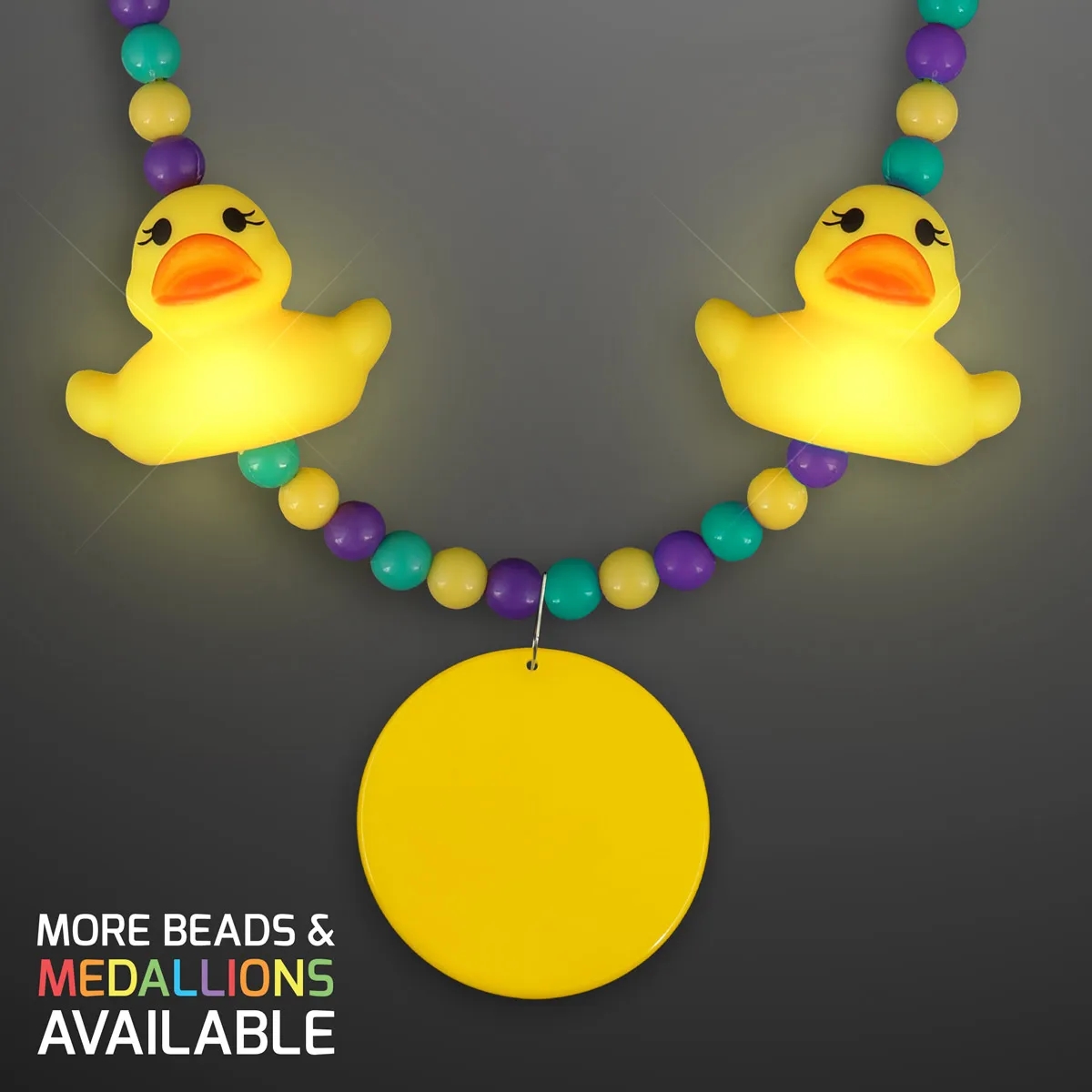 Light Up Rubber Ducky Beads Necklace with Yellow Medallion 4