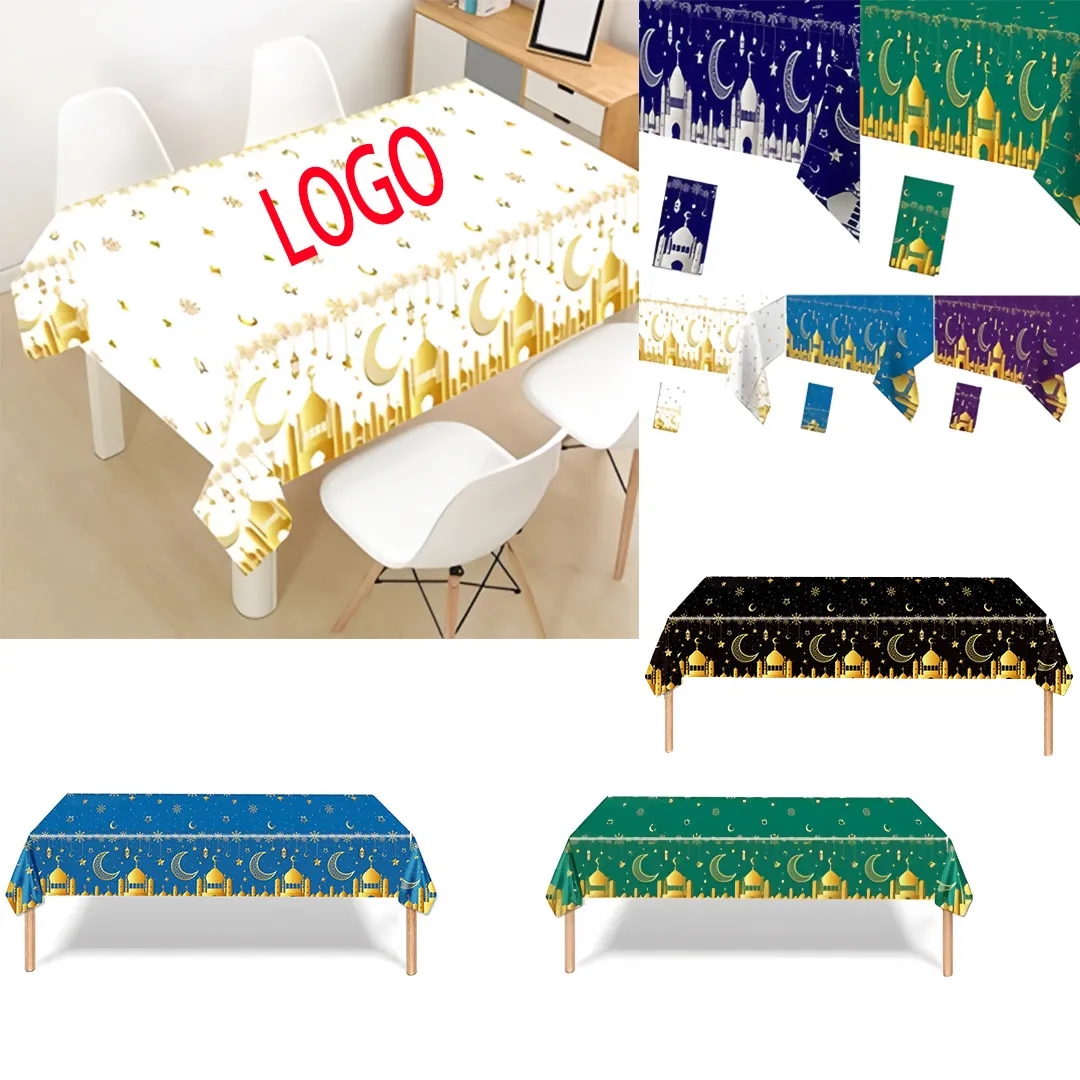 Bulk Black Green Gold Eid Tablecloths Crescent Moon Design for Restaurants Hotels 1