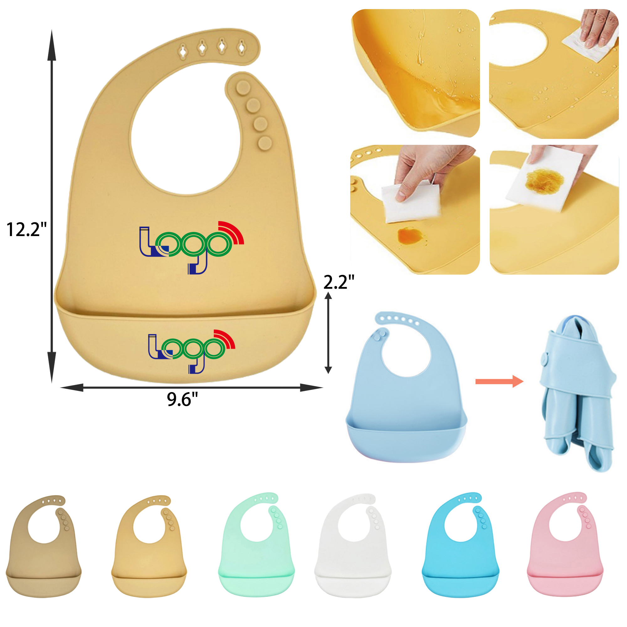 MOQ 50 PCS Stylish Adjustable Silicone Toddler Feeding Bib 8