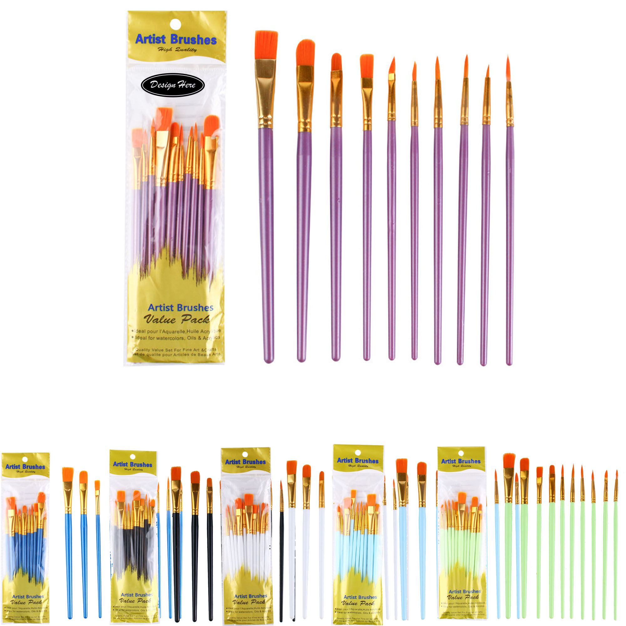 Premium Nylon Acrylic & Watercolor Paint Brush Set 3