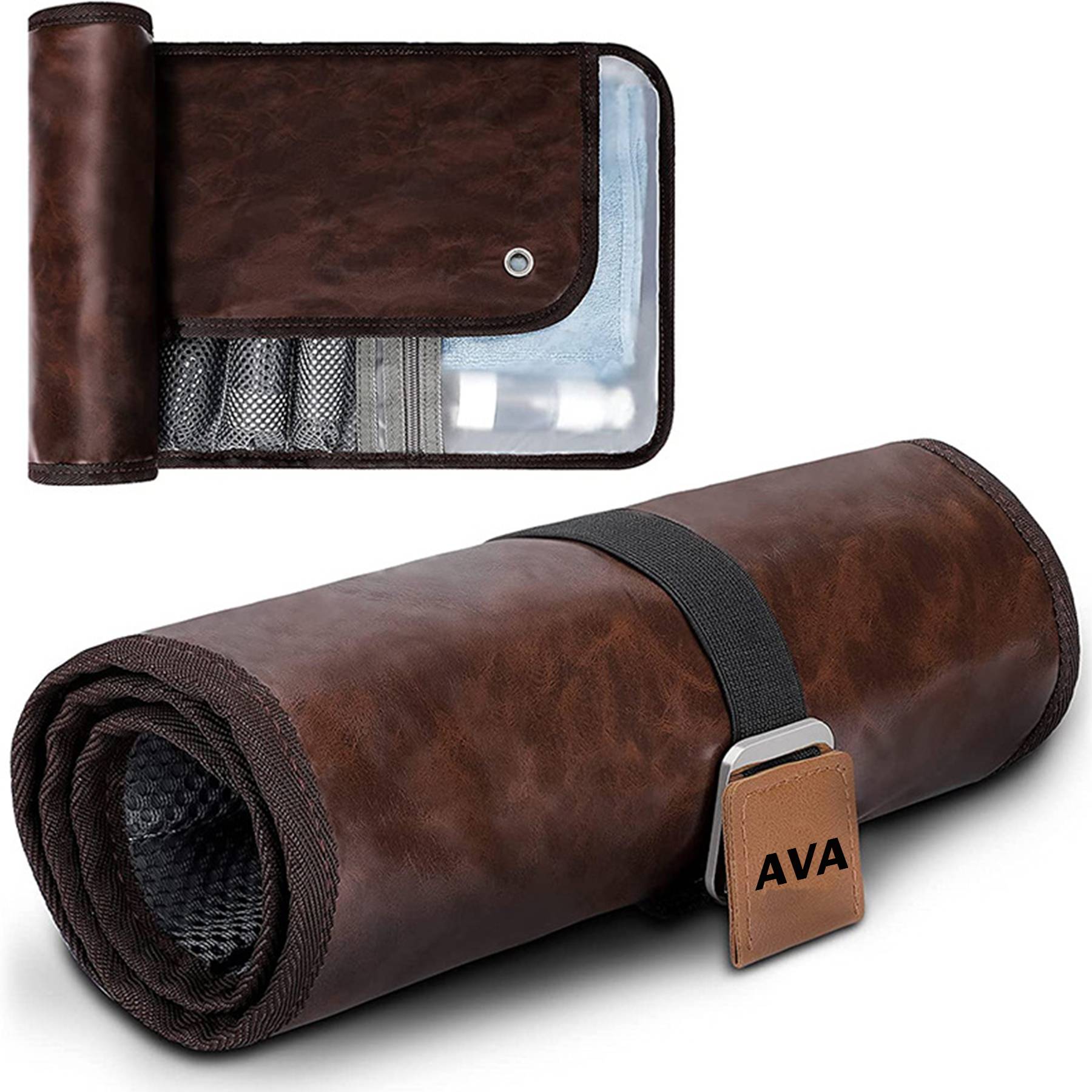 Men's Portable PU Leather Care Kit Toiletry Bag 7