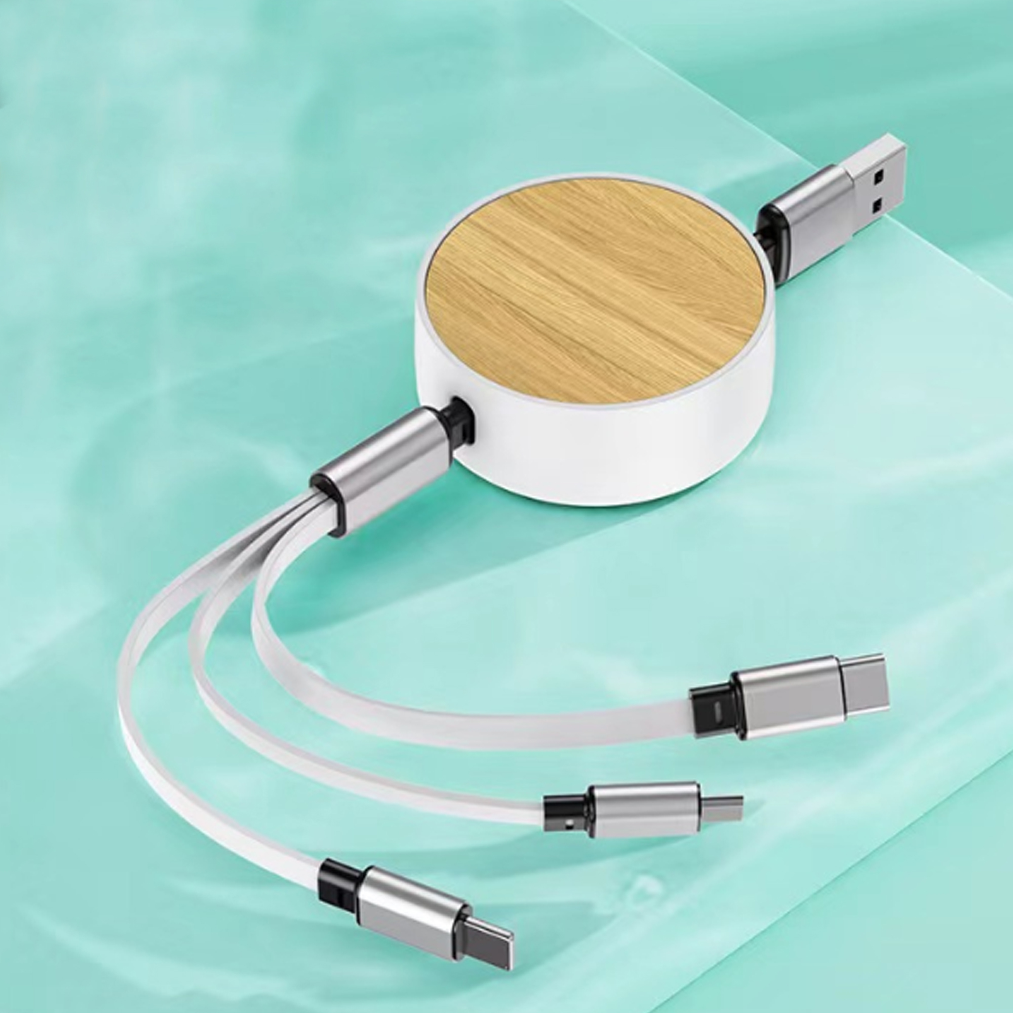 Bamboo 3-in-1 Retractable USB Charging Cable 3
