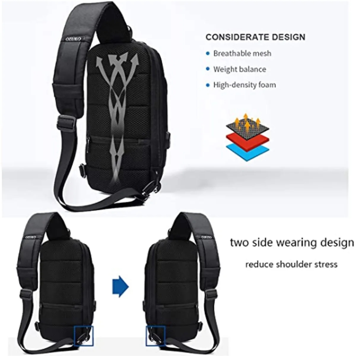 Anti Theft Sling Crossbody Bag with USB Charging Port 3