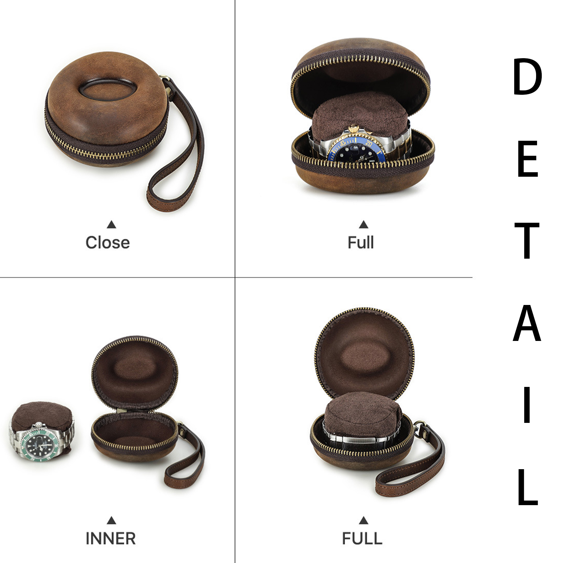 Genuine Leather Round portable watch storage bag 4